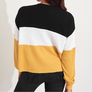 Hollister yellow white and black color blocked waffle long sleeve